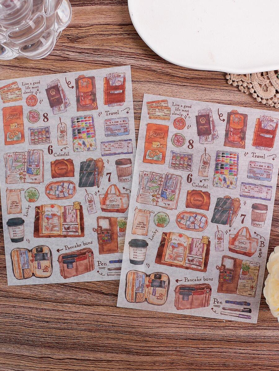 1pc Mixed Pattern Assorted Sticker, Vintage Multi-purpose Decorative Sticker For DIY Craft, Hand Account - Brown - View 1