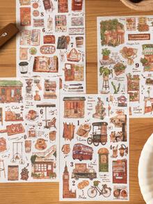 1pc Mixed Pattern Assorted Sticker, Vintage Multi-purpose Decorative Sticker For DIY Craft, Hand Account - Brown - View 6