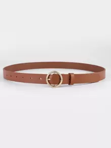 1入組女士圓扣休閒皮帶適用於日常生活 - 駝色 - 查看 2
