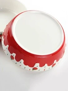 1pc Strawberry Print Bowl - Red - View 4