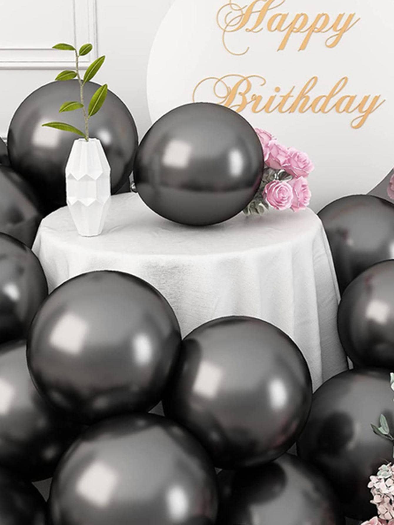 10/20 件 10 英寸玫瑰金银色蓝色绿色紫色多色镀铬金属气球套装适用于婚礼装饰周年纪念圣诞节万圣节新娘送礼会生日派对用品 - 黑色 - 查看 1