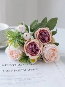 1入組人工玫瑰花束，秋季裝飾婚禮裝飾新娘手持手花手腕花胸花材料家居用餐廳臥室花瓶裝飾花束DIY生日派對蛋糕材料情人節和新年裝飾材料拍攝道具 - 藕粉色 - 查看 4