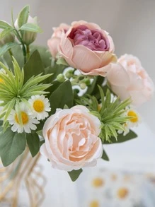 1入組人工玫瑰花束，秋季裝飾婚禮裝飾新娘手持手花手腕花胸花材料家居用餐廳臥室花瓶裝飾花束DIY生日派對蛋糕材料情人節和新年裝飾材料拍攝道具 - 藕粉色 - 查看 3