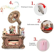LOVE FOR YOU Gift Wrapped Music Box Vintage Mouse Record Player Musical Turntable Decorations for Women Friends Female Kid Girls Daughter Mom Grandmother Anniversary Birthday Lullaby