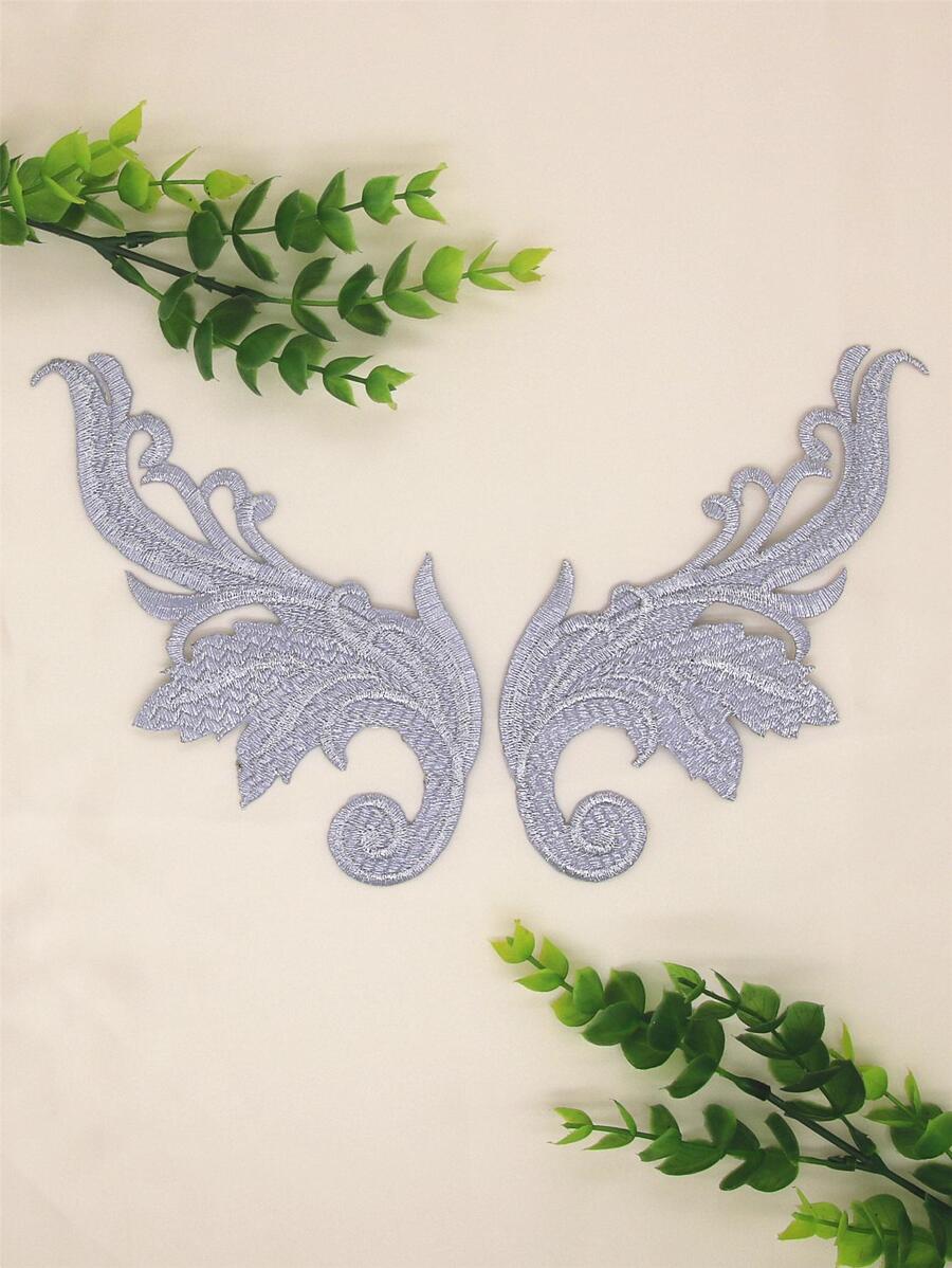 2入組機翼設計熨燙貼片 - 銀色 - 查看 1