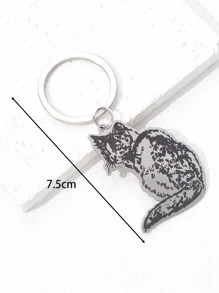 1pc Women Cartoon Cat Decor Fashionable Keychain For Key Decoration - Silver - View 3