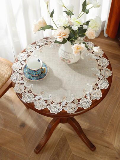 1 件花卉刺绣装饰餐垫，现代涤纶厨房餐桌垫