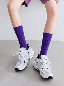 2pairs Women Random Color Letter Graphic Fashionable Crew Socks For Summer - Multicolor - View 7
