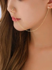 1 件套女士心形鼻链和耳钉套装，半脸装饰，适合约会、派对或日常佩戴，情人节、妈妈、母亲、母亲节、礼物 - 金黃色 - 查看 3