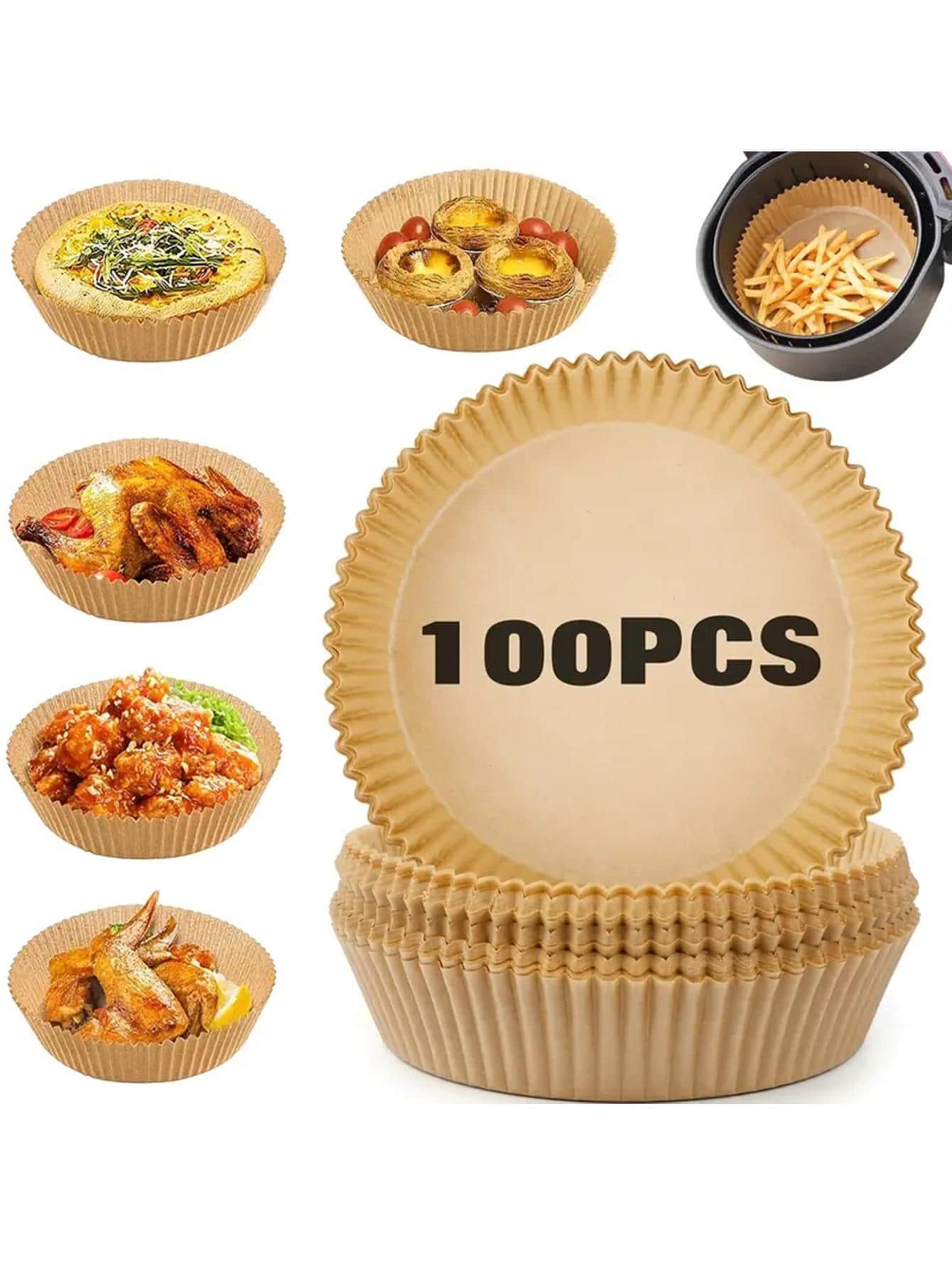 100入組單色羊皮紙，適用於炸爐厨房的炸爐墊，炸爐紙，炸爐墊紙 - 米色 - 查看 1