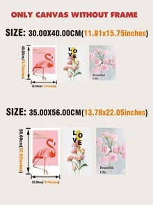 3入組粉色花鳥和英文字母織物現代北歐式牆藝裝飾(不帶框),適用於客廳和臥室家居裝飾 - 彩色 - 查看 3
