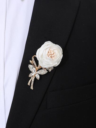 1pc Unisex Flower & Rhinestone Decor Romantic Boutonniere For Wedding Valentine's Day Valentines