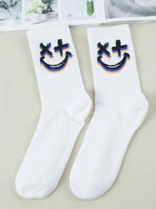 1pair Men Letter Graphic & Expression Print Fashionable Crew Socks For Daily Life - Multicolor - View 1