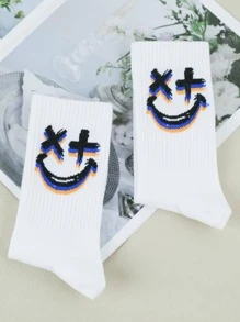 1pair Men Letter Graphic & Expression Print Fashionable Crew Socks For Daily Life - Multicolor - View 3