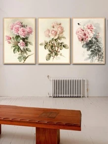 3pcs Floral Print Unframed Painting