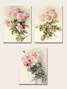 3pcs Floral Print Unframed Painting