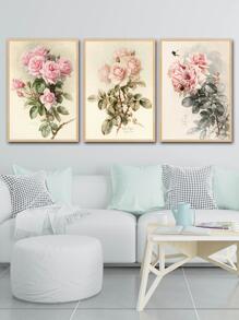 3pcs Floral Print Unframed Painting