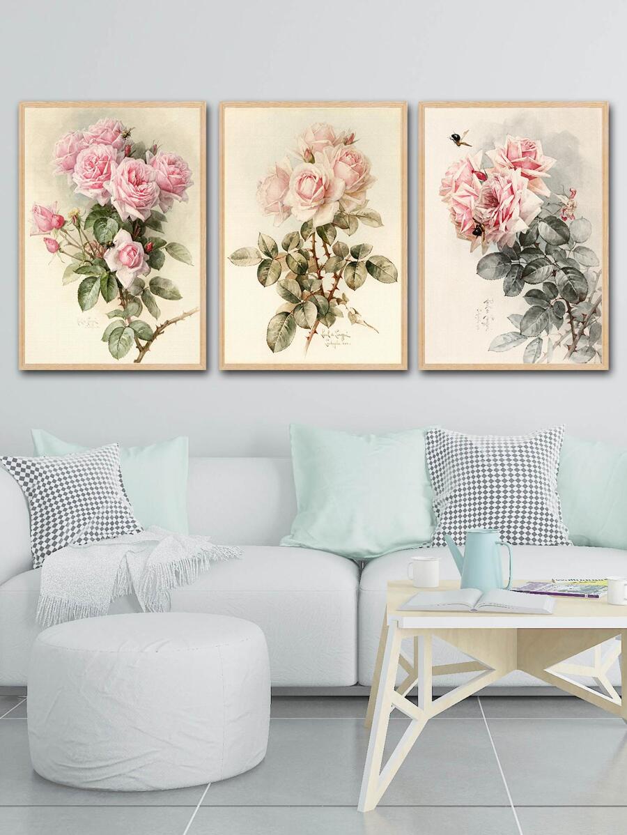 3pcs Floral Print Unframed Painting