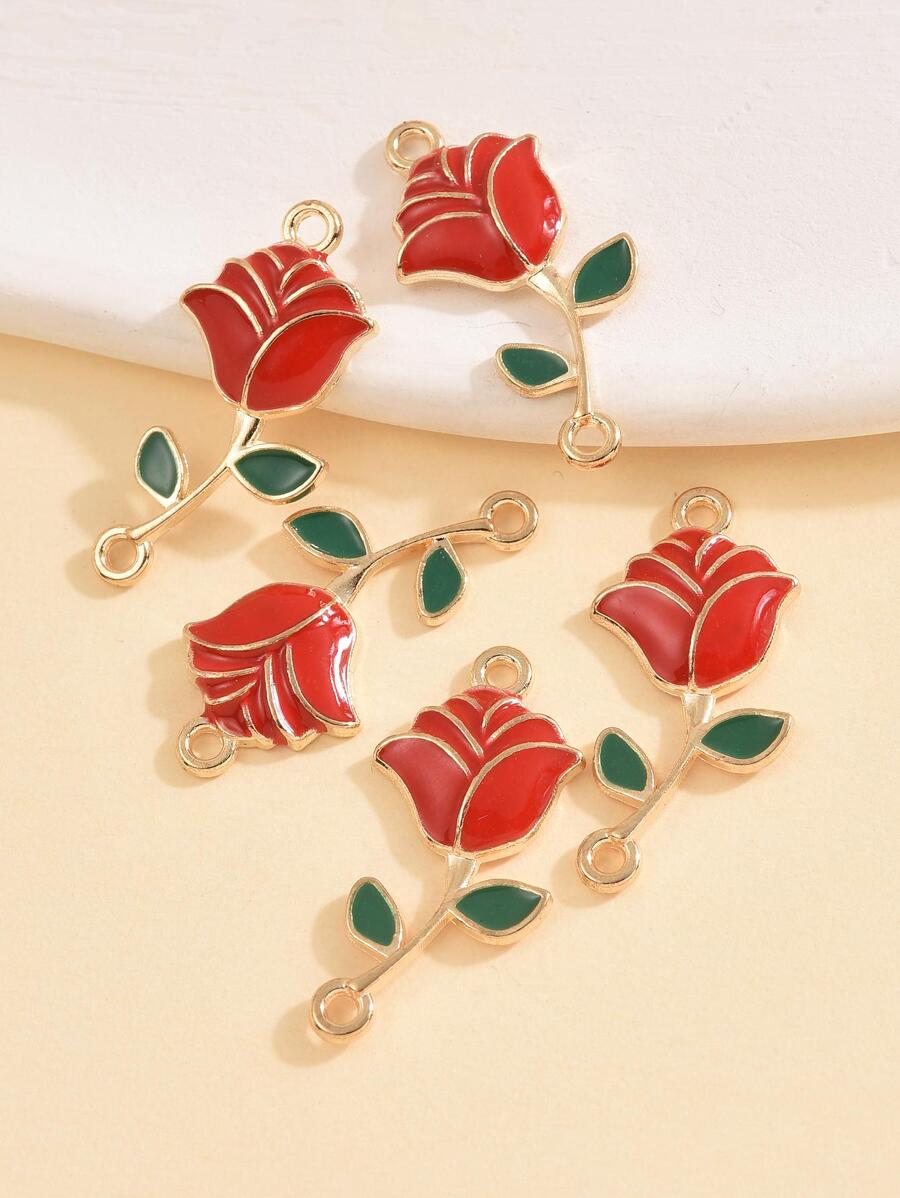 5入組復古風雙扣玫瑰形連接器吊墜,適用於diy首飾的手鍊和項鍊裝飾,女性適用