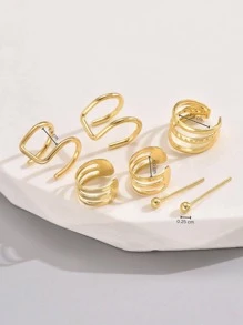 Bộ 7 khuyên tai kẹp rỗng tinh tế có thể điều chỉnh & khuyên tai đinh tán, tối giản & đa năng dành cho phụ nữ đeo hàng ngày - Vàng - Xem 5