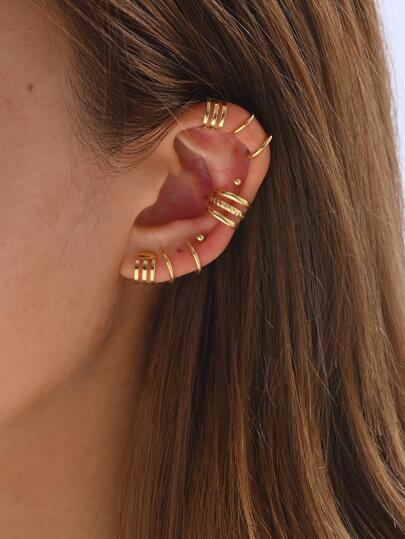 7pcs/Set Delicate Hollow Adjustable Clip-On Earrings & Stud Earrings Set, Minimalist & Versatile For Women Daily Wear