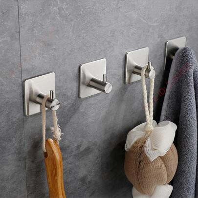 1pc Stainless Steel Hooks Adhesive Robe Towel Hook Wall Key Hangers Bathroom Kitchen Accessories Holders Coat Clothers Racks Rustproof Shower Hanging Door Strong Nail Free Small Hook Organizer