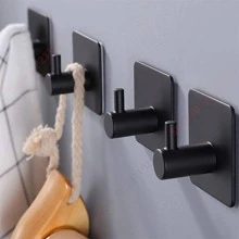 1pc Stainless Steel Hooks Adhesive Robe Towel Hook Wall Key Hangers Bathroom Kitchen Accessories Holders Coat Clothers Racks Rustproof Shower Hanging Door Strong Nail Free Small Hook Organizer
