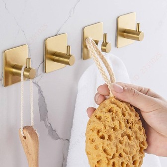 1pc Stainless Steel Hooks Adhesive Robe Towel Hook Wall Key Hangers Bathroom Kitchen Accessories Holders Coat Clothers Racks Rustproof Shower Hanging Door Strong Nail Free Small Hook Organizer