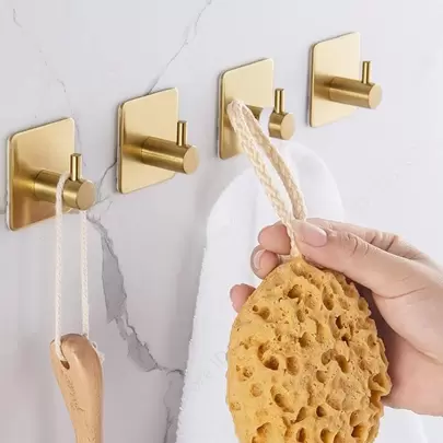 1 Stück Edelstahlhaken selbstklebend, Handtuch- und Schlüsselhaken für Wand, Badezimmer- und Küchenzubehör, Halter für Kleider, Rostfreie Dusch-Aufhängevorrichtung, Türhaken mit starkem Nagel ohne Bohren