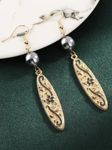 花細節橢圓形耳墜 - 金色 - 查看 5