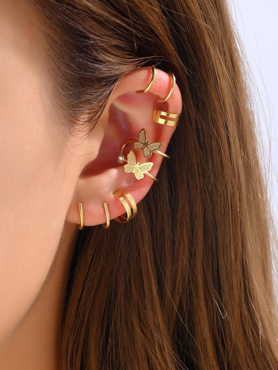 5 cái/bộ Vòng Đeo Tai Trang Trí Hình Bướm Thời Trang Cho Phụ Nữ Để Trang Trí Hàng Ngày - Vàng - Xem 1
