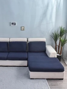 1pc Solid Color Navy Blue Sofa Cover Without Filler, Polyester Soft Stretchy Sofa Slipcover For Household - Navy Blue - View 3