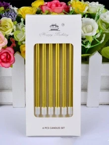 6pcs/set Solid Color Candle, Gold Wax Thin Candle For Birthday Party - Gold - View 1