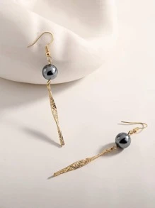 人造珍珠裝飾扭結耳墜 - 金色 - 查看 3