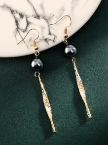 人造珍珠裝飾扭結耳墜 - 金色 - 查看 5