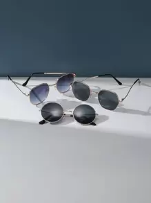 3 pares de gafas de sol de mujer con montura redonda y geométrica, gafas de sol de moda para la vida diaria y los viajes, gafas de sol vintage para la playa, Halloween - Negro - Ver 3