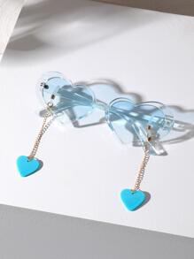 女士心形吊饰新奇框架时尚派对眼镜 - 藍色 - 查看 2