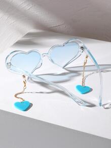 女士心形吊饰新奇框架时尚派对眼镜 - 藍色 - 查看 3