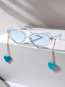 女士心形吊饰新奇框架时尚派对眼镜 - 藍色 - 查看 1