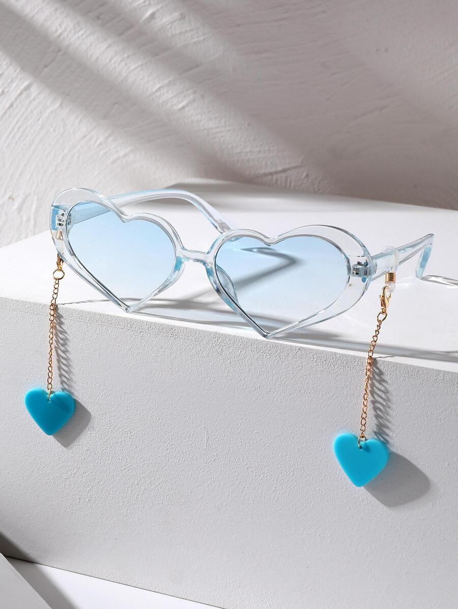 女士心形吊饰新奇框架时尚派对眼镜 - 藍色 - 查看 1