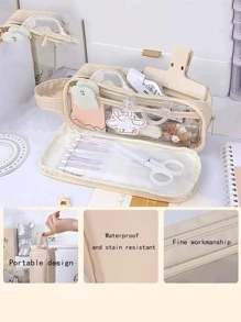 1 pieza unicolor Pluma simple de doble capa de gran capacidad Estuche de lápiz para alumno - Albaricoque - Ver 4