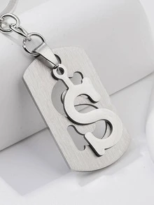 1pc Men Letter Chi tiết móc khóa thời trang để làm quà tặng - Bạc - Xem 2