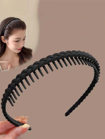 1pc Women Solid Casual Headband For Daily Life Tiaras,Hairband,Hair Hoop ,Zig Zag Headband Headbands, Black ,Home,Skincare Headband Hair Accessories Head Accessories