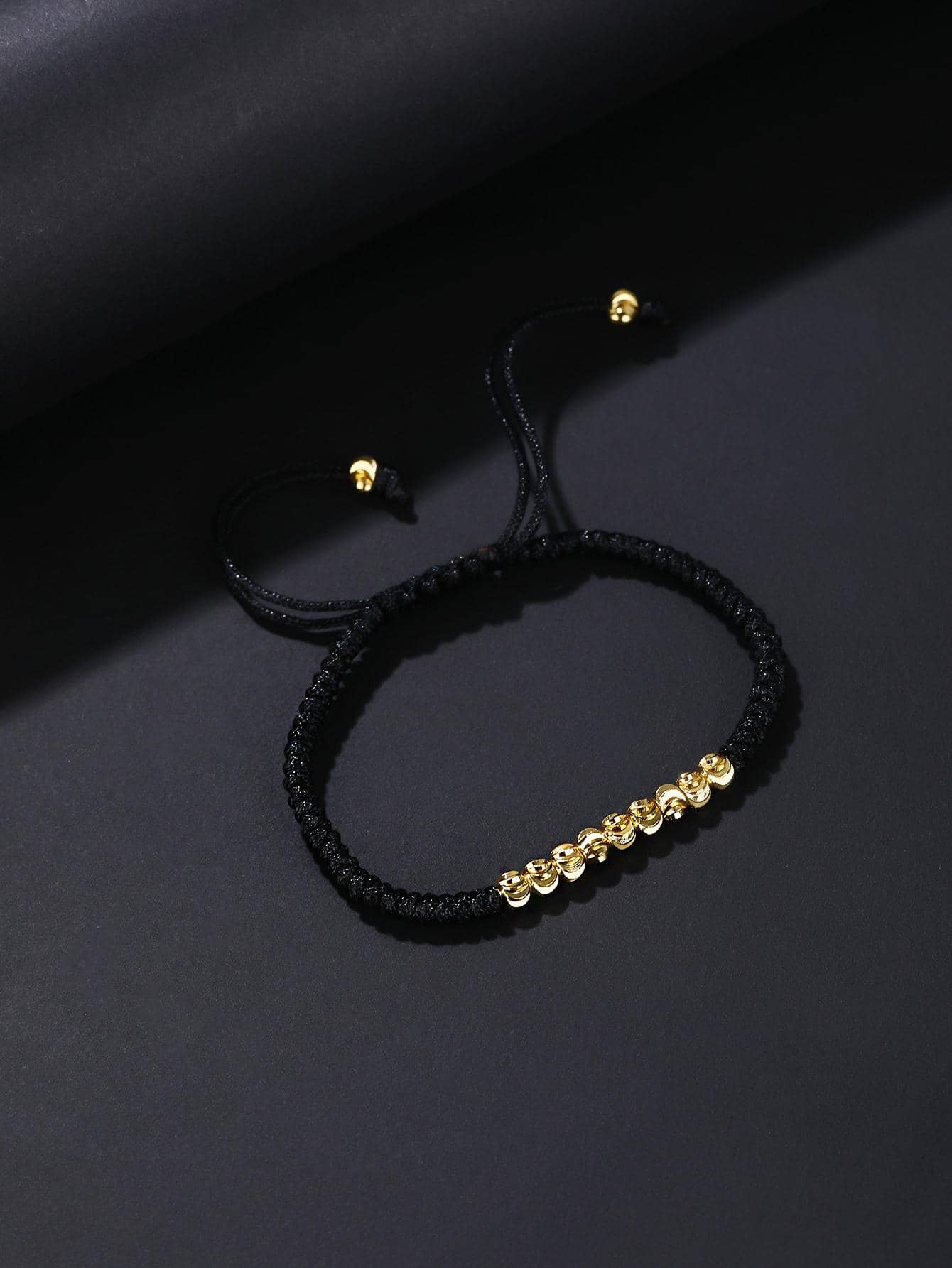 1入組4.0mm紋理質感紋理釘珠編織細繩手鏈帶可調節結