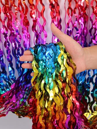 1 pièce Rideau à franges en plastique, rideau moderne ombré métallique à la feuille d'or pour la fête, Noël