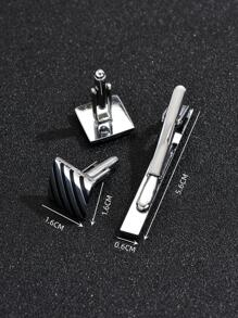 3pcs Silver & Black Texture Cufflinks & Tie Clip Set, Suitable For Men's Daily Wear - Multicolor - View 2