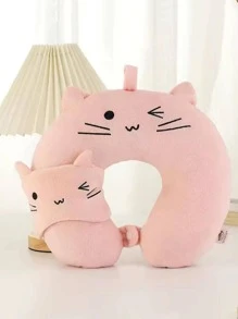 1入組卡通貓咪刺繡U型抱枕可愛粉色居家旅行抱枕 - 粉色 - 查看 1