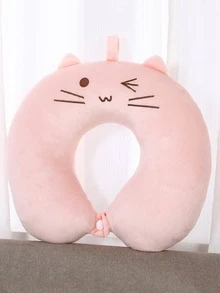 1入組卡通貓咪刺繡U型抱枕可愛粉色居家旅行抱枕 - 粉色 - 查看 3