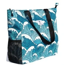 LARGE BEACH BAG Water Resistant Lightweight 20 inch Women Tote Bag for Gym Beach Travel Pool Yoga Nurse - 藍色 - 查看 3