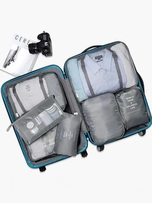 7pcs/set Slogan Graphic Storage Bag, Modern Polyester Travel Storage Bag For Travel - Grey - View 4